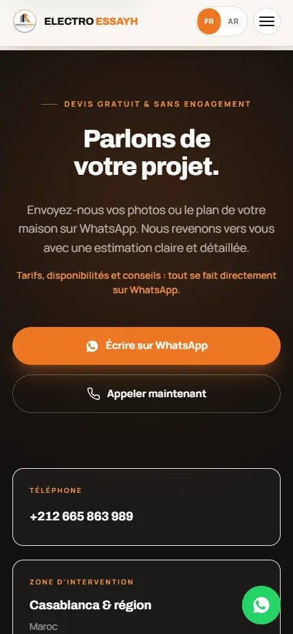 Section demande de devis Electro Essayh sur mobile