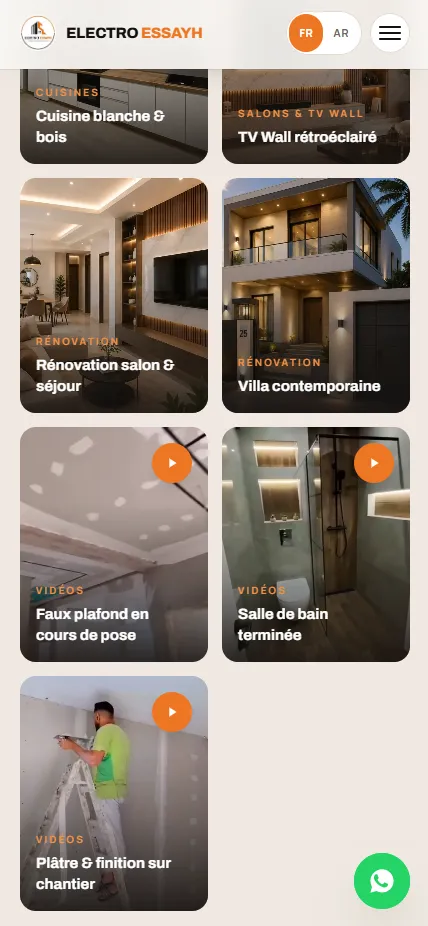 Galerie de réalisations Electro Essayh avec vidéos sur mobile