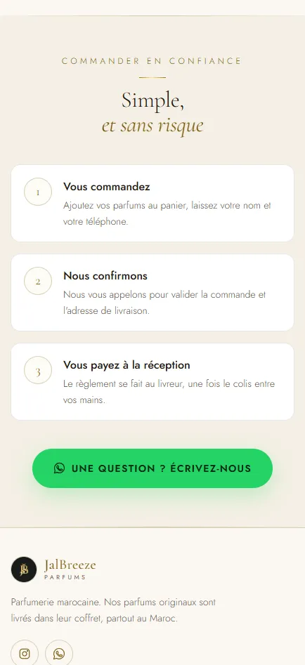 Étapes de commande Jalbreeze sur mobile